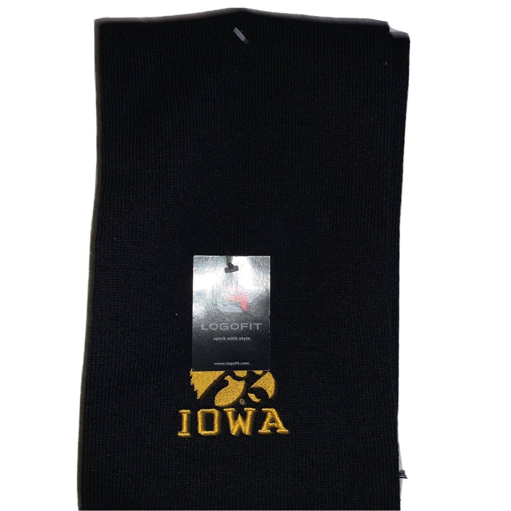 IOWA Hawkeyes Scarf FROSTY Logo NCAA Team Black Knit Yellow Embroidered Winter